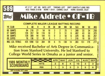 1990 Topps - Collector's Edition (Tiffany) #589 Mike Aldrete Back