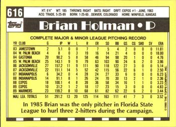1990 Topps - Collector's Edition (Tiffany) #616 Brian Holman Back