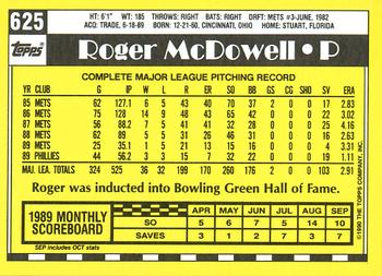 1990 Topps - Collector's Edition (Tiffany) #625 Roger McDowell Back