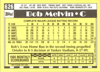 1990 Topps - Collector's Edition (Tiffany) #626 Bob Melvin Back