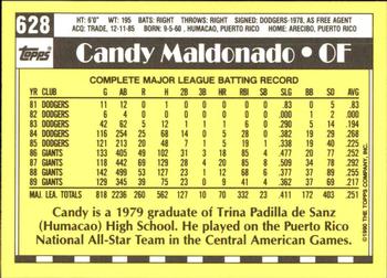 1990 Topps - Collector's Edition (Tiffany) #628 Candy Maldonado Back