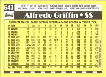 1990 Topps - Collector's Edition (Tiffany) #643 Alfredo Griffin Back