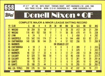 1990 Topps - Collector's Edition (Tiffany) #658 Donell Nixon Back