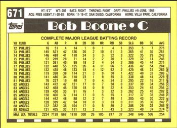 1990 Topps - Collector's Edition (Tiffany) #671 Bob Boone Back
