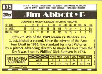 1990 Topps - Collector's Edition (Tiffany) #675 Jim Abbott Back