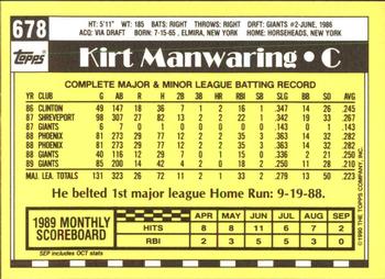 1990 Topps - Collector's Edition (Tiffany) #678 Kirt Manwaring Back
