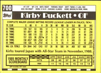 1990 Topps - Collector's Edition (Tiffany) #700 Kirby Puckett Back