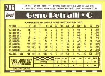 1990 Topps - Collector's Edition (Tiffany) #706 Geno Petralli Back
