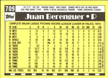 1990 Topps - Collector's Edition (Tiffany) #709 Juan Berenguer Back