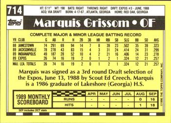 1990 Topps - Collector's Edition (Tiffany) #714 Marquis Grissom Back