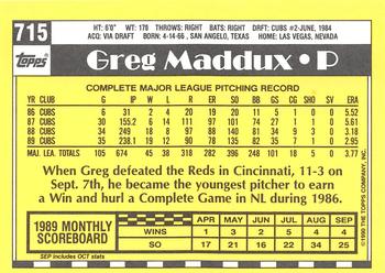 1990 Topps - Collector's Edition (Tiffany) #715 Greg Maddux Back