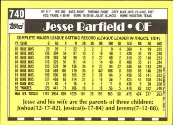 1990 Topps - Collector's Edition (Tiffany) #740 Jesse Barfield Back