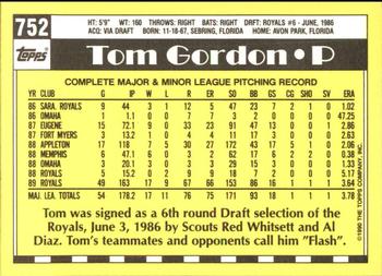 1990 Topps - Collector's Edition (Tiffany) #752 Tom Gordon Back
