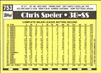 1990 Topps - Collector's Edition (Tiffany) #753 Chris Speier Back