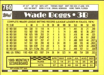 1990 Topps - Collector's Edition (Tiffany) #760 Wade Boggs Back