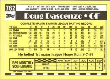 1990 Topps - Collector's Edition (Tiffany) #762 Doug Dascenzo Back
