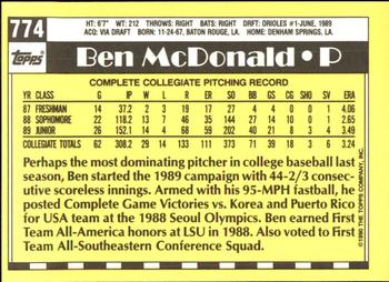 1990 Topps - Collector's Edition (Tiffany) #774 Ben McDonald Back