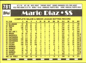 1990 Topps - Collector's Edition (Tiffany) #781 Mario Diaz Back