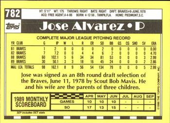 1990 Topps - Collector's Edition (Tiffany) #782 Jose Alvarez Back