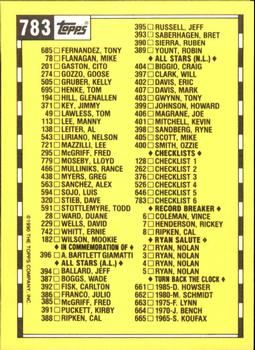 1990 Topps - Collector's Edition (Tiffany) #783 Checklist 6 of 6 Back