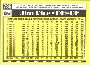 1990 Topps - Collector's Edition (Tiffany) #785 Jim Rice Back