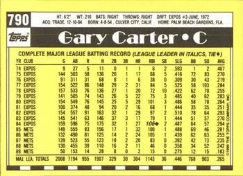 1990 Topps - Collector's Edition (Tiffany) #790 Gary Carter Back