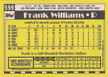 1990 Topps - Collector's Edition (Tiffany) #599 Frank Williams Back