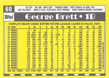 1990 Topps - Collector's Edition (Tiffany) #60 George Brett Back