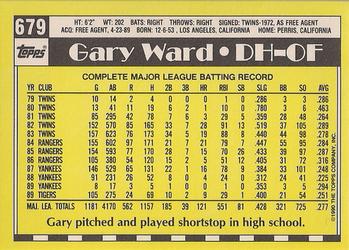 1990 Topps - Collector's Edition (Tiffany) #679 Gary Ward Back