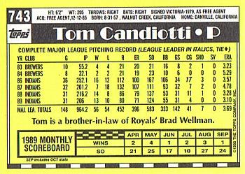 1990 Topps - Collector's Edition (Tiffany) #743 Tom Candiotti Back