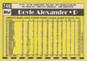1990 Topps - Collector's Edition (Tiffany) #748 Doyle Alexander Back