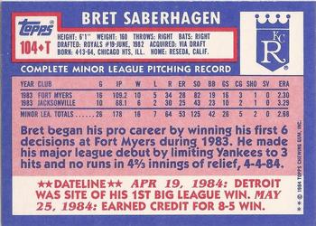 1984 Topps Traded - Limited Edition (Tiffany) #104T Bret Saberhagen Back