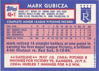 1984 Topps Traded - Limited Edition (Tiffany) #45T Mark Gubicza Back