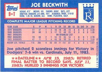 1984 Topps Traded - Limited Edition (Tiffany) #9T Joe Beckwith Back