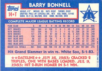1984 Topps Traded - Limited Edition (Tiffany) #14T Barry Bonnell Back