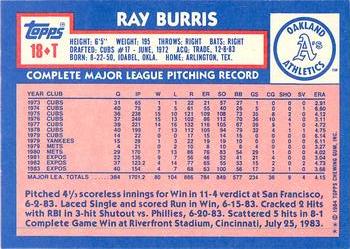 1984 Topps Traded - Limited Edition (Tiffany) #18T Ray Burris Back