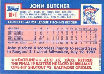 1984 Topps Traded - Limited Edition (Tiffany) #19T John Butcher Back