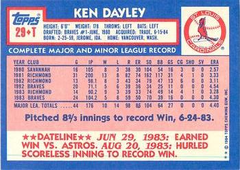 1984 Topps Traded - Limited Edition (Tiffany) #29T Ken Dayley Back