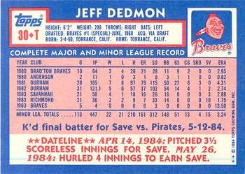 1984 Topps Traded - Limited Edition (Tiffany) #30T Jeff Dedmon Back