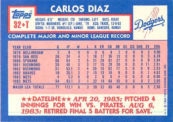 1984 Topps Traded - Limited Edition (Tiffany) #32T Carlos Diaz Back