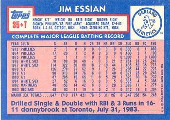 1984 Topps Traded - Limited Edition (Tiffany) #35T Jim Essian Back