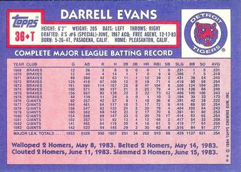 1984 Topps Traded - Limited Edition (Tiffany) #36T Darrell Evans Back