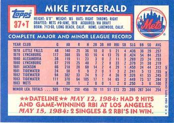 1984 Topps Traded - Limited Edition (Tiffany) #37T Mike Fitzgerald Back