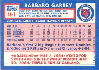 1984 Topps Traded - Limited Edition (Tiffany) #41T Barbaro Garbey Back