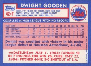 1984 Topps Traded - Limited Edition (Tiffany) #42T Dwight Gooden Back
