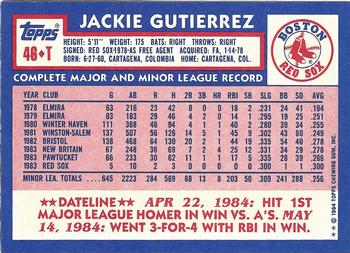 1984 Topps Traded - Limited Edition (Tiffany) #46T Jackie Gutierrez Back