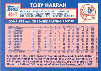 1984 Topps Traded - Limited Edition (Tiffany) #48T Toby Harrah Back