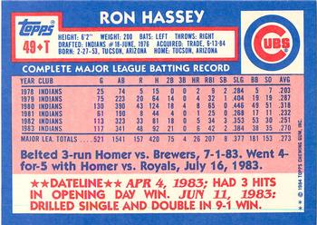 1984 Topps Traded - Limited Edition (Tiffany) #49T Ron Hassey Back