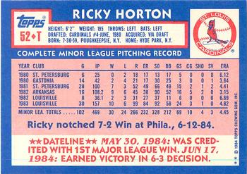 1984 Topps Traded - Limited Edition (Tiffany) #52T Ricky Horton Back