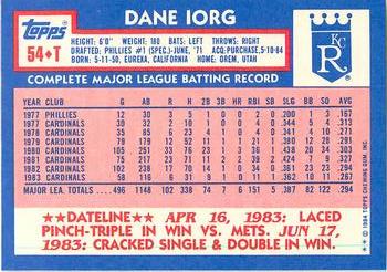 1984 Topps Traded - Limited Edition (Tiffany) #54T Dane Iorg Back